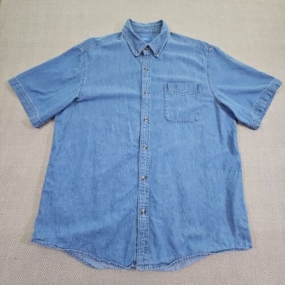 Port & Company SP11 Men's Short Sleeve Button Down Value Denim Shirt with Pocket - Picture 5 of 15
